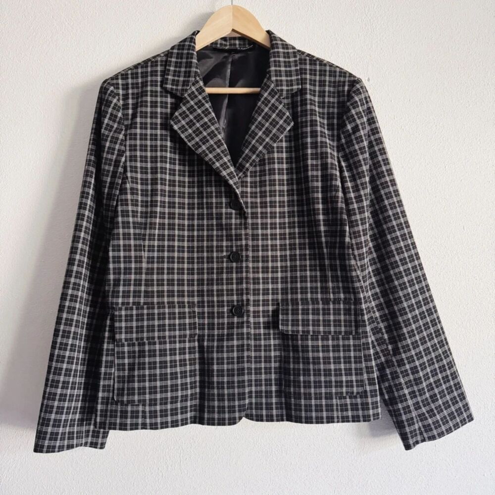 90s vintage black and white grid pattern blazer jacket